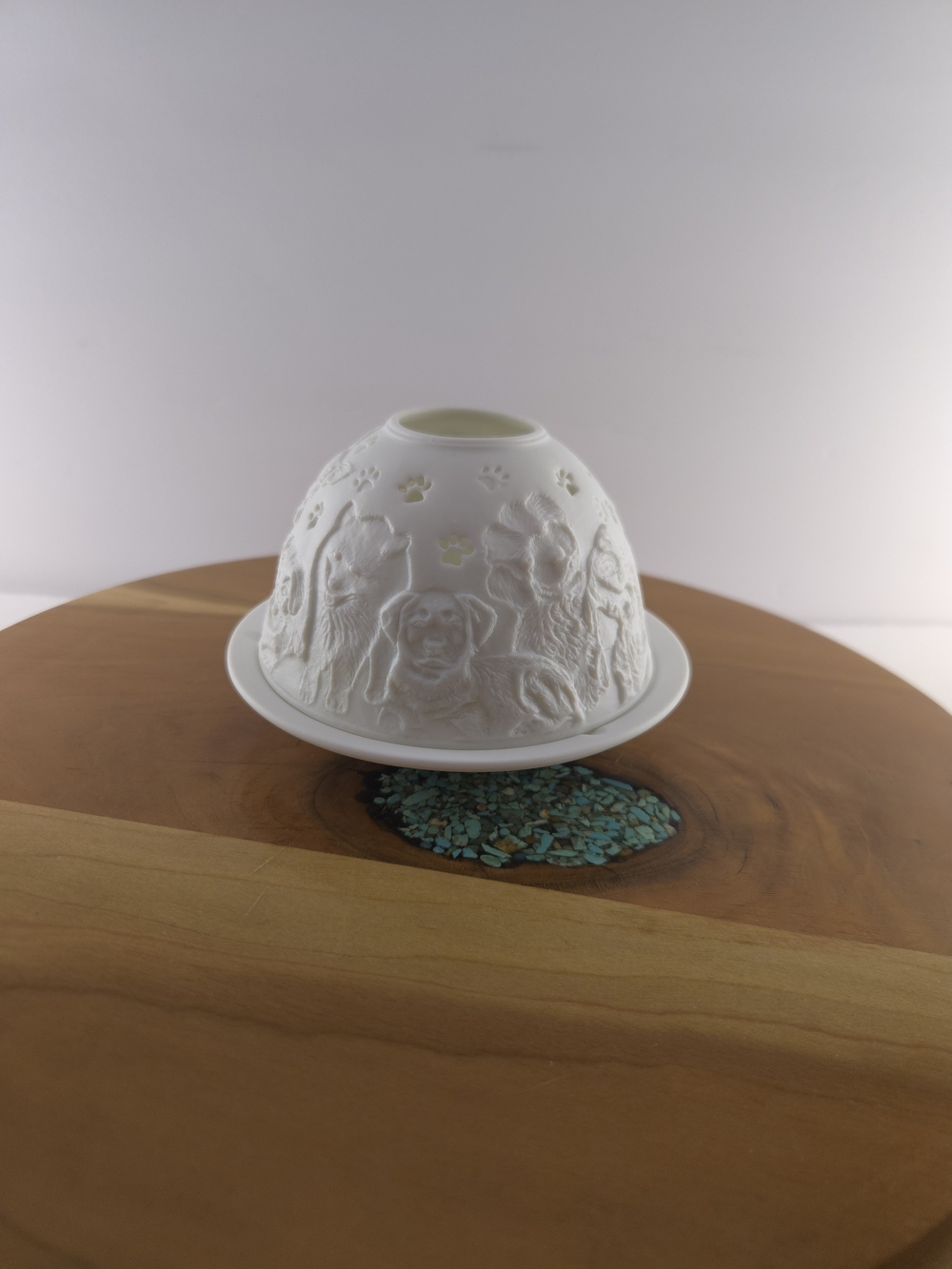 Hellmann-Versand Starlight No. 447 Porcelain Candle Holder, Dog Motif Lithophane
